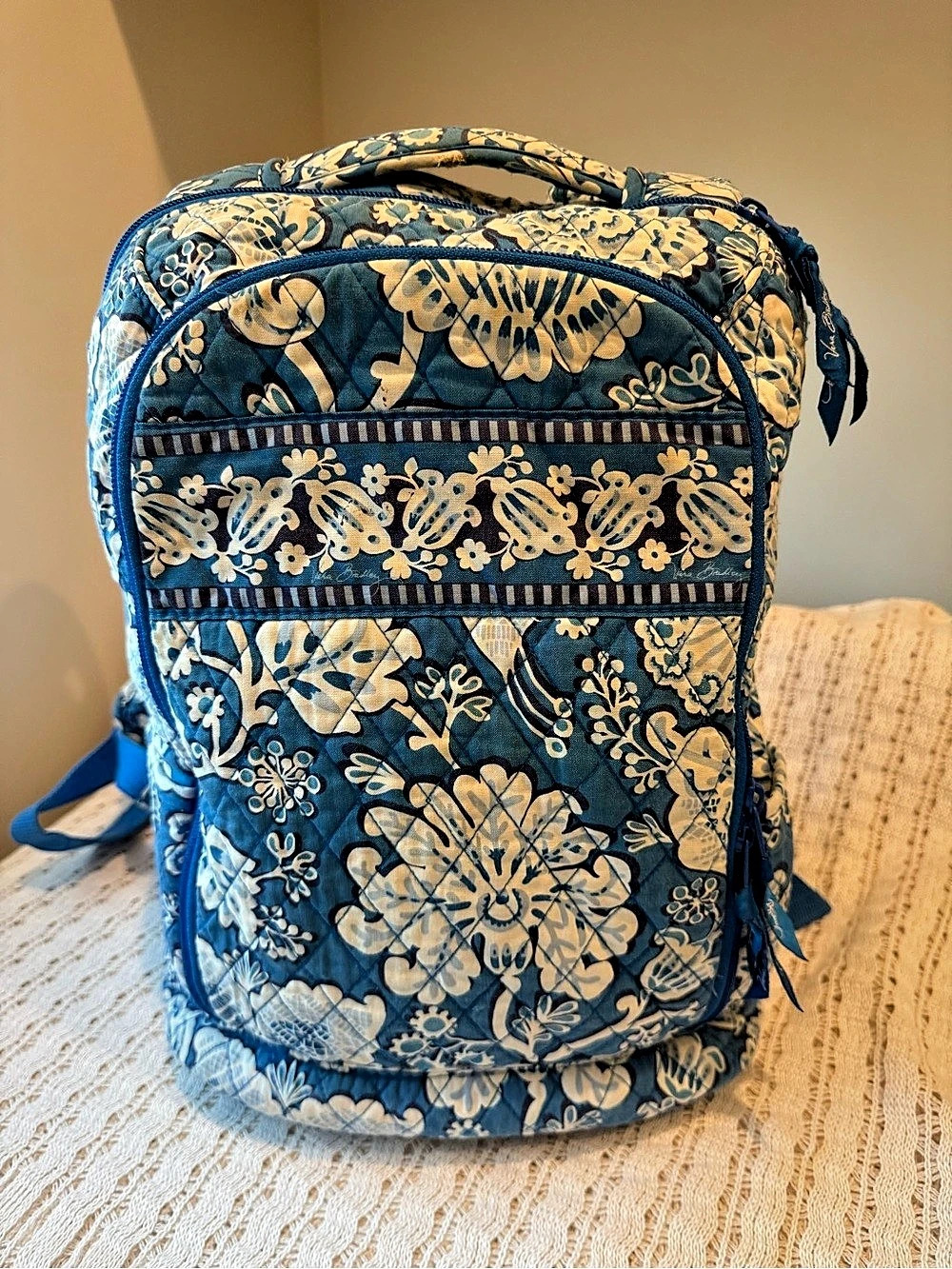Vera Bradley Floral Backpack in Blue & Cream
